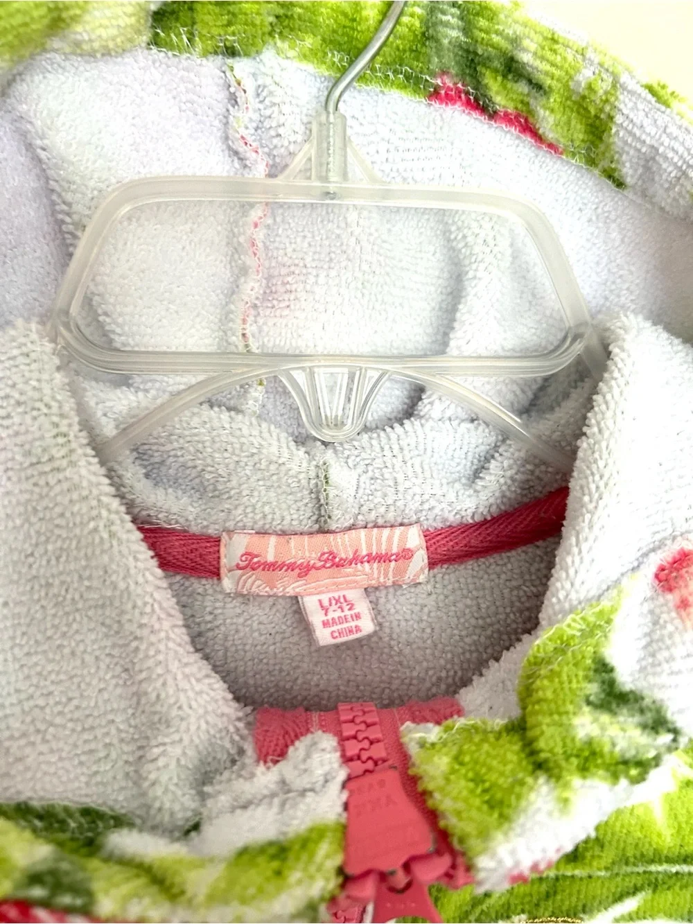 Tommy Bahama White Hooded Kids Cover-Up with Pink Floral & Green Leaf Print
